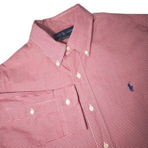Ralph Lauren Button Down Shirt Mens L Gingham Custom Fit Pony Logo Red White